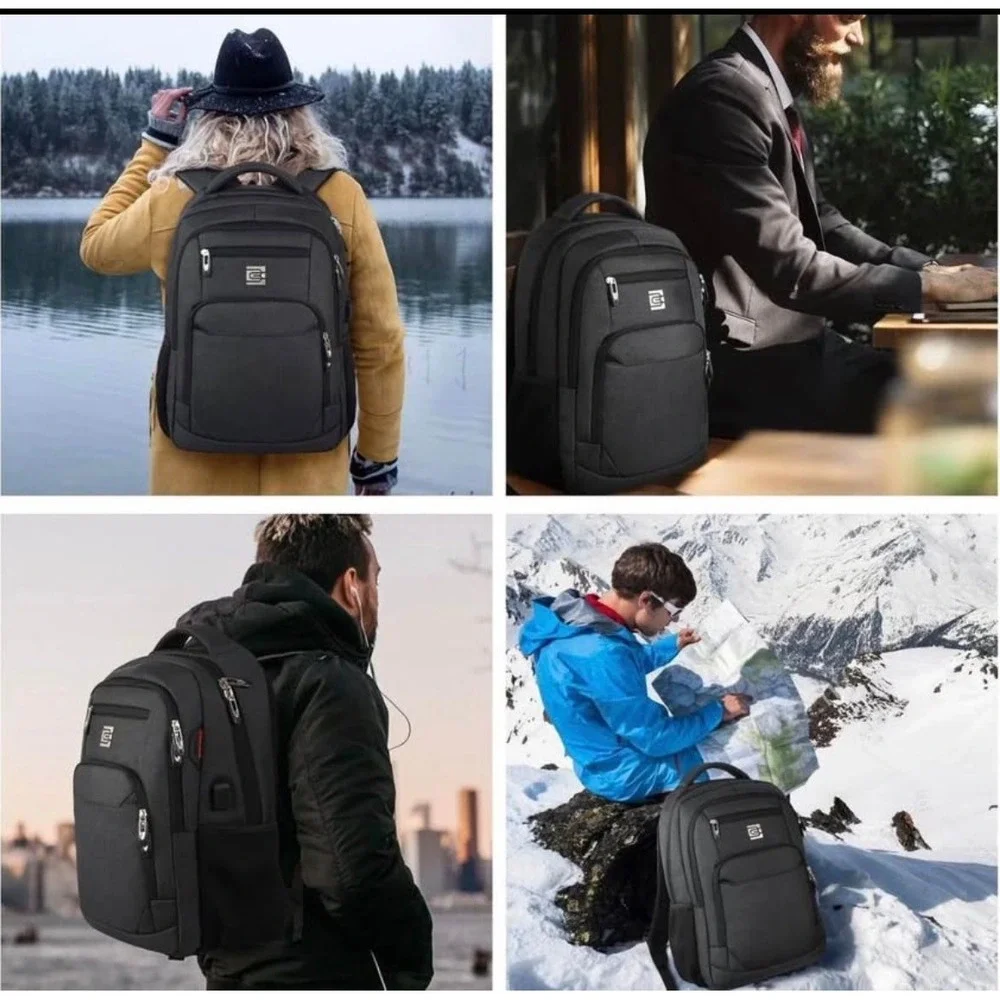 Bruno Cavalli Mens Laptop Backpack Black USB Charging Port Travel Business Bag